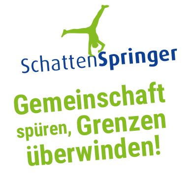 Logo von Schattenspringer Kletterparks - mit Motto: Gemeinschaft spren, Grenzen berwinden!